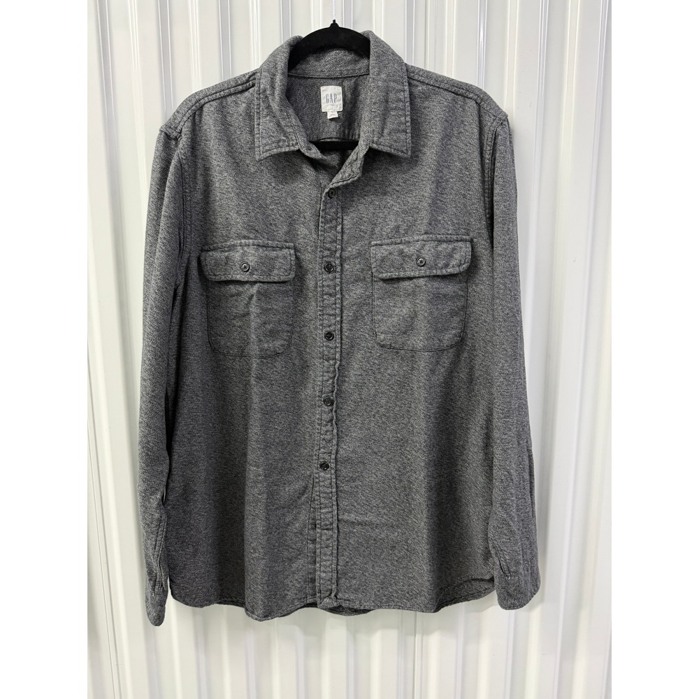 Gap Flannel Button Down Shirt Mens XL Gray Excellent Cotton Long Sleeve Pocket